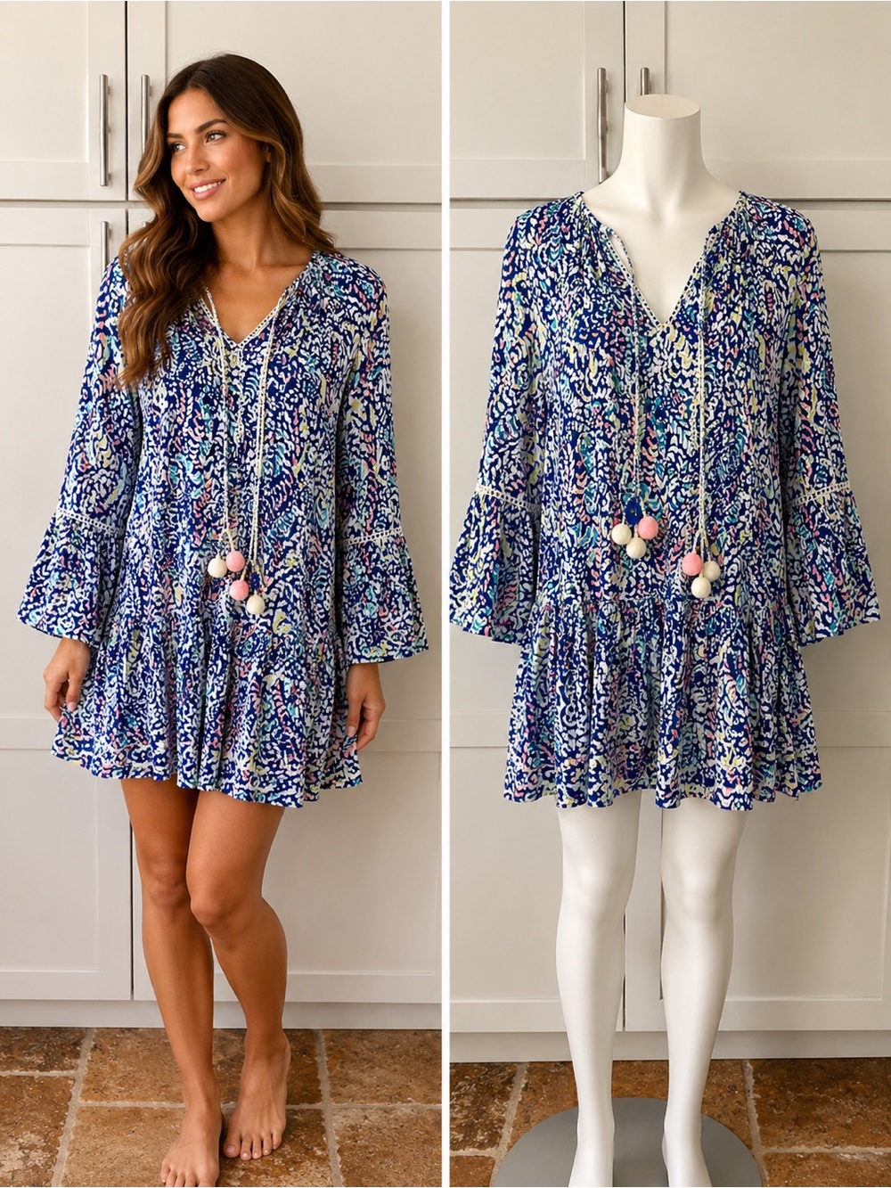 Lilly Pulitzer Blue Multi Print Tunic Dress Cover-Up – Size Medium-EUC